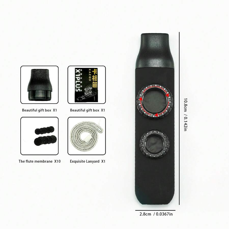 1pc Double Diaphragm Kazoo In Black Color, Suitable For Music Lovers And Beginners - Black - View 1