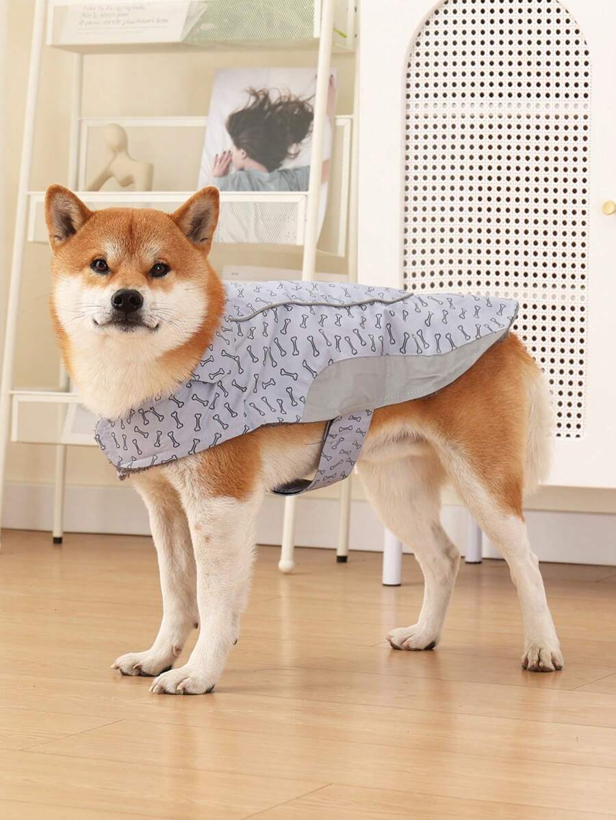 1pc Dog Thermal Lined Warm Cloak, Waterproof & Reflective, Suitable For Small, Medium And Large Dogs To Wear In Winter For Outdoor Activities - Grey - View 1
