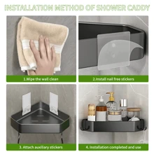 Bathroom Corner Shelf Organizer, Wall Mounted Triangle Storage Rack For Washroom, Toilet, No Drilling - Black - View 3