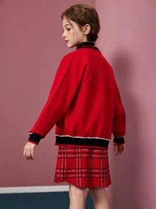 2 件/套女童羊毛衫和格子裙, - 紅色 - 查看 4