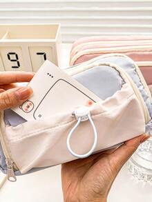 1個韓式大容量提箋筆袋,具有拉繩設計,適用於中小學生 - 淺藍色 - 查看 7