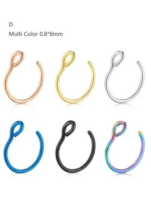 CIZME 6件套个性化20G假穿孔饰品，适用于假唇环、鼻环、鼻中隔环等，夹式假鼻环，无需穿孔的唇环，20G 8mm，金色、黑色、玫瑰金、不锈钢材质，男女通用，无需穿孔，女士假夹式鼻环 - 无需穿孔鼻夹 - 20号 - 8mm - 假鼻中隔环 - 金色、纯银、玫瑰金 - 20g - 銀色 - 查看 6