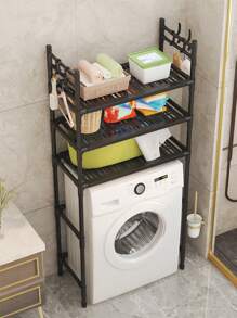 1pc Black 16mm Thick Stainless Steel Multifunctional Storage Rack For Bathroom Or Laundry Room Using Reinforced By Pp Layer. Sturdy & Durable Design With High-end Appearance. Essential For Life. Suitable For Placing Basin, Towel & Other Bath Products. - Black - View 1