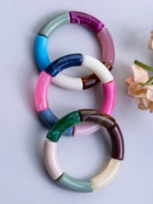 1pc Acrylic Multicolor Bent Tube Shape Beaded Bracelet, Suitable For Couples, Parents, Teachers As High-End, Versatile, Thanksgiving Gift For Daily Wear - Colorful - View 4