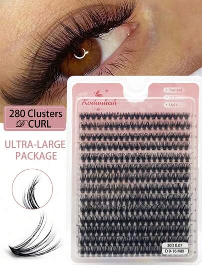 Cluster Lashes 280pcs 30D DIY Eyelash Extension D Curl Long Individual Lashes Mixed Tray Faux Mink Lash Clusters Extensions 0.07Black (30D-0.07D-9-16mm)Lash Clusters,Eyelash Clusters,Individual Eyelashes,Lashes,Fake Lashes