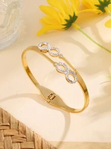 1 Stück Modische Edelstahlgold & Strass Dekor Sternform Offene Armspange Armband Für Frauen, Mädchen Straßenkleidung, Brautjungferngeschenk