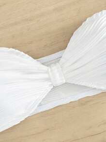 新品性感两件套泳衣复古抹胸高腰聚拢比基尼套装适合小胸女性，非常适合海滩、温泉和度假村夏季海滩 - 白色 - 查看 2