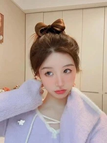 2入組小女童假髮蝴蝶結裝飾髮夾