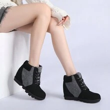 Women’s Lace Up Wedge Ankle Boots Comfortable Suede Hidden Wedge Booties - 黑色 - 查看 7