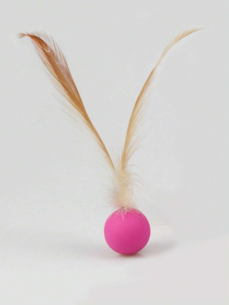 New Pet Elasticity & Rebound Ball For Cats With Feather And Bite-resistant Design, Interactive Toy Ball - Pink - View 1