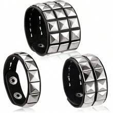 Xiacheng 1/3 Pcs Punk Rock Studded Bracelet Set Spiked Leather Cuff Bracelet For Men Women 80s Wristband Emo Bracelet Adjustable