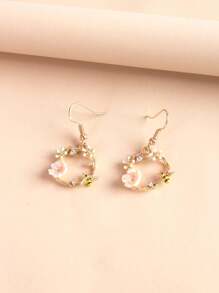 Bông tai hình tròn trang trí hoa - Màu Hồng baby - Xem 8