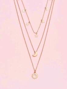 1件个性化可叠戴独特奢华品质星月日锁骨链，混搭款式 - 金黃色 - 查看 2