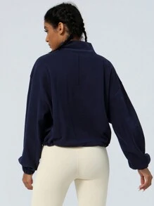 女士寬鬆半拉鍊長袖休閒運動衛衣 - 藏蓝色 - 查看 2