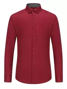 Camisa social masculina slim fit, - Vinho - Visão 1