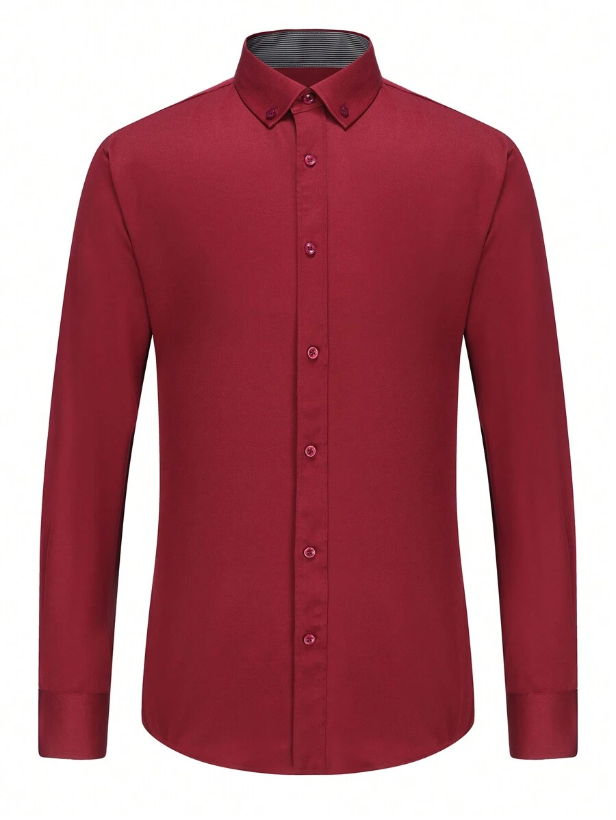 Camisa social masculina slim fit, - Vinho - Visão 1