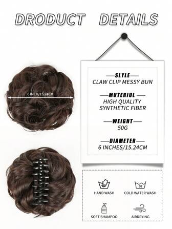 6 Inch 50g Heat Resistant Synthetic Braided Bun, Fluffy Natural Hair Clip, Available In Multiple Colors: Black, Flaxen Brown, Chocolate Brown, Golden Brown, Chestnut Brown, Multi-Color Natural Hair Extensions, Wavy Curly Hair Extensions For Women, Suitable For Daily, Festival, Cosplay, Party, Wedding And Other Occasions, Beginner-Friendly, Ideal Gift Choice.
