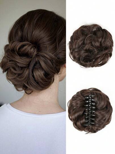6 Inch 50g Synthetic Heat Resistant Woven Hair Buns With Puffy Natural Clips In Various Colors: Black Flaxen Brown Chocolate Brown Golden Chestnut Brown Multi-Color Natural Hair Extensions Women Fashion Curly Water Wave Extension Hair Suitable For Daily Holiday Cosplay Party Merry Wedding Used Beginner-Friendly Gift