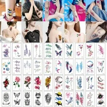 10款水彩花卉系列暫時性刺青貼紙,包括玫瑰、牡丹、雛菊、百合、繡球和薰衣草,防水,非常適合臉部和手臂的紋身繪畫。 - 彩色 - 查看 1