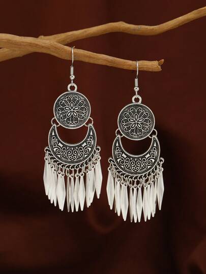 1pair Creative Retro Tassel & Dramatic Metallic Dangle Earrings For Parties And Daily Wear, Western Style
