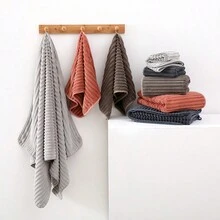 2pcs/Set Water Ripple Texture Bath Towels 1pc 15.74*31.49in Hand Towel + 1pc 27.56*55.12in Bath Towel Bathroom Soft Absorbent Towels For Face Washing And Shower Gift - Brown - View 6