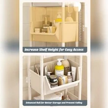 1個2/3/4層帶輪行動式儲物架,浴室滾動雜物車,便攜書架,兒童玩具收納櫃,簡潔書櫃,零食收納,化妝品儲物架,廚房餐具收納,多功能塑料拖車適用於家用浴室,廚房,客廳,書房,適用於家居儲物,家居裝飾,多功能免鑽,安裝簡單(白色) - 白色 - 查看 6