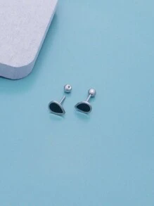 1pair Fashionable Simple Stainless Steel Stud Earrings, Unisex, Cool All-Match Ear Jewelry - Love Money - View 14