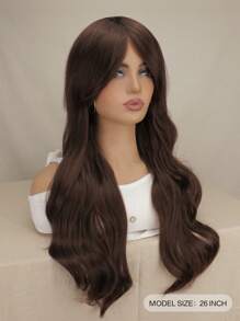 Long Wavy for Women Chocolate Brown Wig with Bangs Heat Resistant Synthetic Wig - Maroon - View 3
