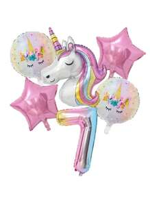 6pcs Unicorn Theme Gradient Color 32-Inch Foil Balloons Set, Including 0-9 Numbers, For Birthday Party Decoration, Back To School Valentine Day - Multicolor - View 10
