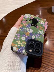 1pc Cartoon Cat Print 3d Faux Leather Pattern Soft Silicone Shockproof Phone Case Compatible With IPhone And Samsung - Multicolor - View 5