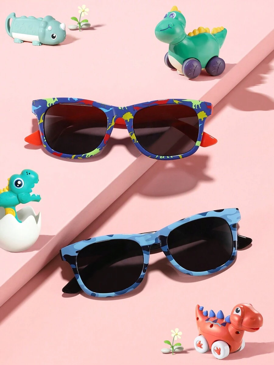 2 pcs Kids 5-10Y Square Dinosaur Camouflage Pattern Cool Outdoor Sunglasses