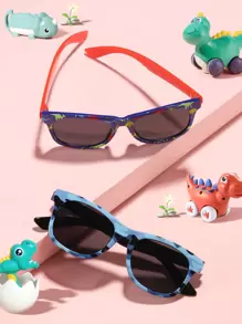 2 pcs Kids 5-10Y Square Dinosaur Camouflage Pattern Cool Outdoor Sunglasses