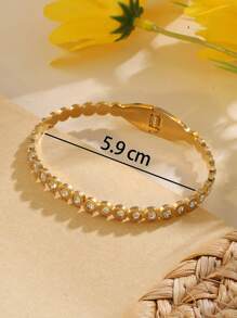 1 Stück Modische Edelstahlgold & Strass Dekor Sternform Offene Armspange Armband Für Frauen, Mädchen Straßenkleidung, Brautjungferngeschenk