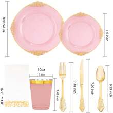 175 个透明绿色/勃艮第红/黑色派对盘子，绿色/勃艮第红/黑色塑料盘子包括 25 个餐盘 25 个甜点盘 25 把刀 25 把叉子 25 把勺子 25 个杯子 25 个餐巾，非常适合婚礼、派对、圣帕特里克节盘子、圣诞派对 - 中紫紅色 - 查看 7