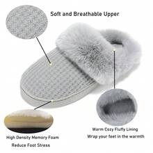 DRSLPAR Comfy House Slippers For Women Fuzzy Memory Foam Slippers Cozy Slip On Outdoor Indoor Warm Fleece Lined Bedroom Shoes - 深灰色 - 查看 9