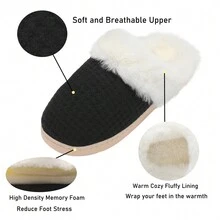 DRSLPAR Comfy House Slippers For Women Fuzzy Memory Foam Slippers Cozy Slip On Outdoor Indoor Warm Fleece Lined Bedroom Shoes - 黑色 - 查看 9