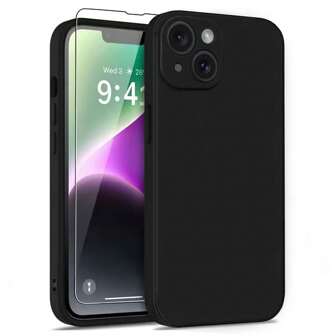 基本款手机壳，兼容 iPhone 手机壳，带屏幕保护膜 - 丝滑 - 增强型相机盖 - 16 英尺跌落测试 - 超薄保护性手机壳，适合男女女孩