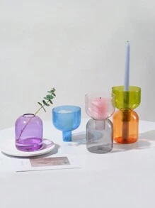1 件燭台適用於柱狀蠟燭架兩部分可組合家居裝飾彩色玻璃花瓶裝飾瓶罐儲物碗植物容器 - 彩色 - 查看 1