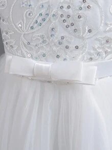 Girls White Lace Flower Girl Dress, Children Wedding Bridesmaid Birthday Party Holiday Formal Gown, Princess Prom Dress, Graduation, Christmas