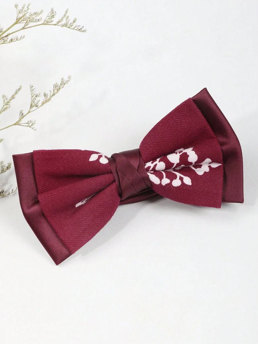 1 Miếng Nam Thanh lịch Hai lớp Đỏ  Nơ thắt Với Mẫu thực vật , Hoàn hảo Cho bữa tiệc Hoặc Yến tiệc - Đỏ - Xem 1