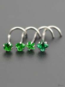 4 sztuki/zestaw wielofunkcyjnej modnej biżuterii do piercingu dla kobiet, z okrągłym, pentagramem, sercem, kwadratem, cyrkonią sześcienną w kształcie sześcianu, kolczykiem do nosa/kolczykiem/kolczykiem do wargi/kolczykiem do tragusa ze stali nierdzewnej, z prętem o długości 0,8 x 7 mm i zakrzywionym wzorem pręta Walentynki, mama, matka, dzień matki, prezent