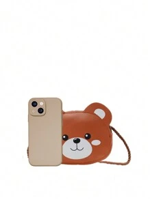 1 件时尚可爱动物造型 PU 材质拉链开合女孩斜挎包适合儿童适合日常外出时尚校园适合搭配衣服 - 棕色 - 查看 11