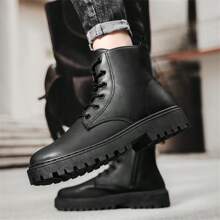 New Men's High Top Leather Shoes All-Match  Boots Black Casual Shoes For Four Seasons - Black - View 7