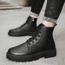 New Men's High Top Leather Shoes All-Match  Boots Black Casual Shoes For Four Seasons - Black - View 5