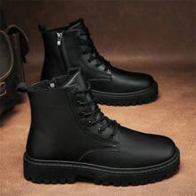 New Men's High Top Leather Shoes All-Match  Boots Black Casual Shoes For Four Seasons - Black - View 2