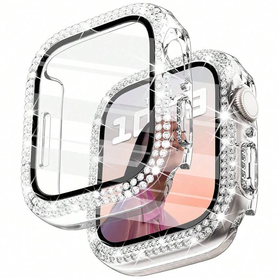 1 Ốp Bảo Vệ Kim Cương Đôi Thời Trang Trong Suốt Tương Thích Với Series Ultra 8 7 6 5 4 3 2 1 SE, 38MM 40MM 42MM 44MM 45MM, Tích Hợp Kính Cường Lực Bảo Vệ Màn Hình, Bao Phủ Toàn Diện, Siêu Mỏng Chống Va Chạm Vỏ PC Cứng Dành Cho Nam Và Phụ nữ - Trong sáng - Xem 1