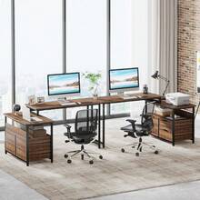 Tribesigns Reversible L-Shaped Desk with Drawer, Industrial Corner Desk Home Office Desk with Storage Shelves, Writing Workstation Table for Home Office Small Space - 棕色 - 查看 2