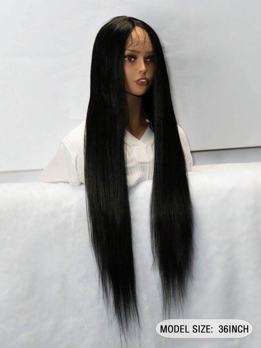 Perruque Longue Droite Noire En Fibre Synthétique - Longueur 76 Cm - Taille Ajustable (58-60 Cm) - Pour Halloween, Cosplay, Fête - Livrée Avec Bonnet