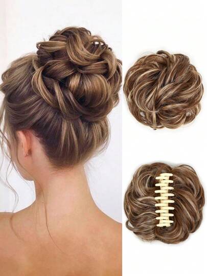 6英寸50克耐热合成编织发髻，蓬松自然发夹，多种颜色可选：黑色、亚麻棕色、巧克力棕色、金棕色、栗棕色，多色自然发接发，波浪卷发接发，适合日常、节日、角色扮演、派对、婚礼等场合，新手友好，理想的礼物之选。