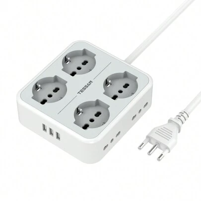  TESSAN Ciabatta Multipresa con USB, Multipresa Elettrica con 4 Schuko e 4 Bivalenti 10A/16A, Ciabatta Multipresa con 3 USB e Interruttore, Multipresa con Cavo 2M e Spina 16A, 3680W